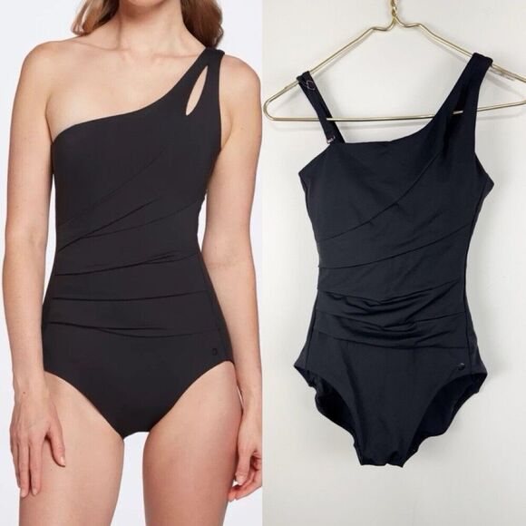 CALIA Women's Sculpt One Shoulder One Piece Swimsuit Black Women’s Sz 4 - Picture 1 of 6